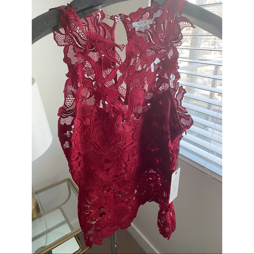 Saylor Red delicate lace top. Size small